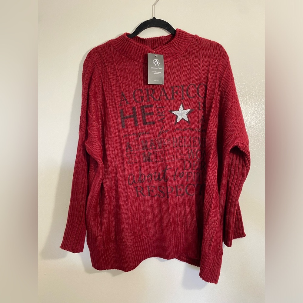 NT My Avenue Red Graphic Oversized Knit Sweater Made in Italy NWT